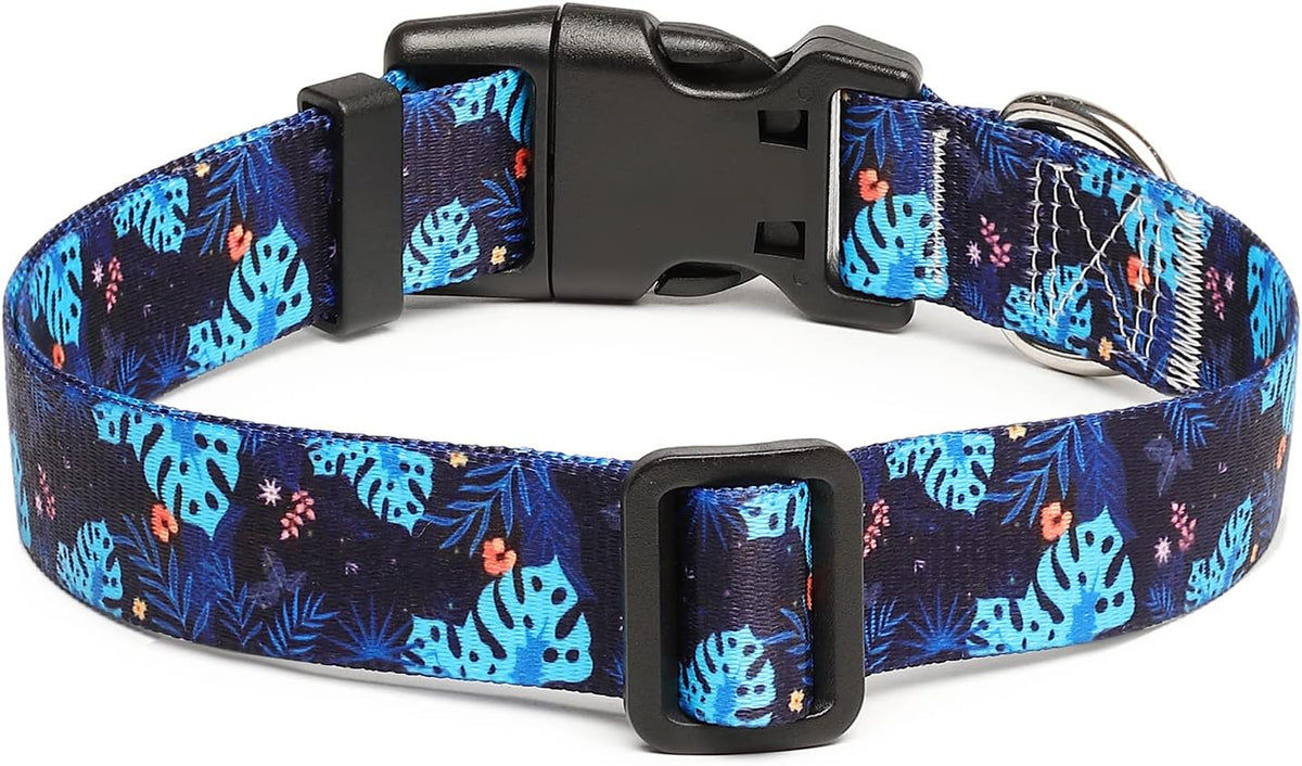 Mercano Adjustable Dog Collar - Special Design Patterns, Soft Nylon Comfortable Durable Pet Collar for Small Medium Large Dogs (M, Monstera)