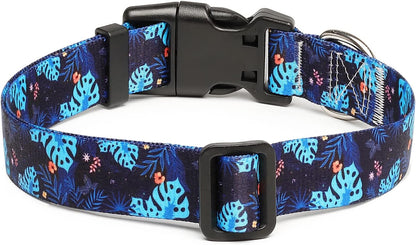 Mercano Adjustable Dog Collar - Special Design Patterns, Soft Nylon Comfortable Durable Pet Collar for Small Medium Large Dogs (M, Monstera)