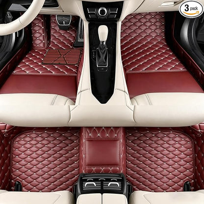 Custom Car Floor Mats with Personalized Text & Image, Unique Leather All-Weather Compatible with 99% Vehicles, DIY Photo Name Logo Gift for Sedan SUV Truck(Wine Red)