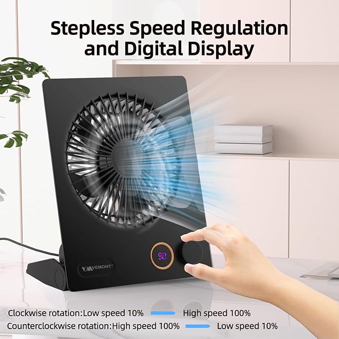 Small Desk Fan, VEMONT USB Table Fan, 5000mAh Rechargeable Battery Fan