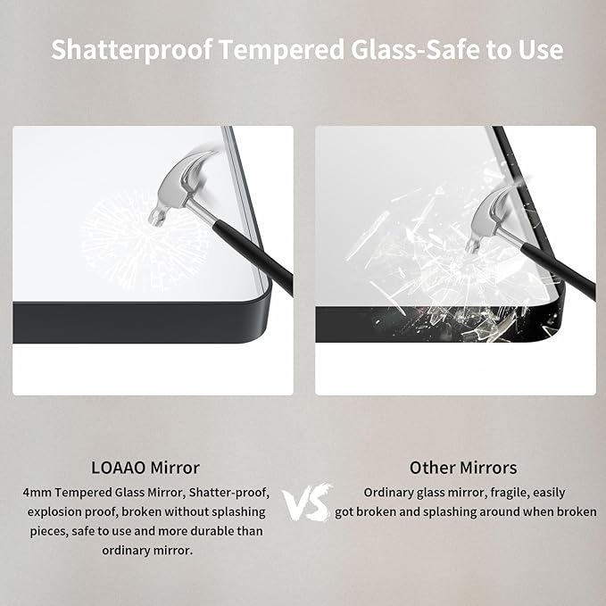 LOAAO 40X38 Inch Black Metal Framed Bathroom Mirror