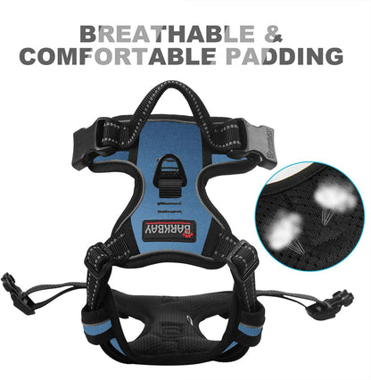 BARKBAY No Pull Dog Harness Front Clip Heavy Duty Reflective Easy Control Handle for Large Dog Walking(Navy,XL)