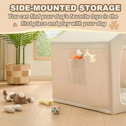ndoor Dog House with Frame, Cute Dog Tent Bed with Cover Cave | Breathable, Washable, and Foldable House, Suitable for 36-66 Lb, Large (29"×29"×29"), Beige