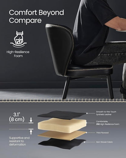 VASAGLE EKHO Collection - Dining Chairs Set of 6, Upholstered Kitchen Chairs, Comfortable Seat, Synthetic Leather with Stitching, Mid-Century Modern, Easy Assembly, Living Room Lounge, Ink Black