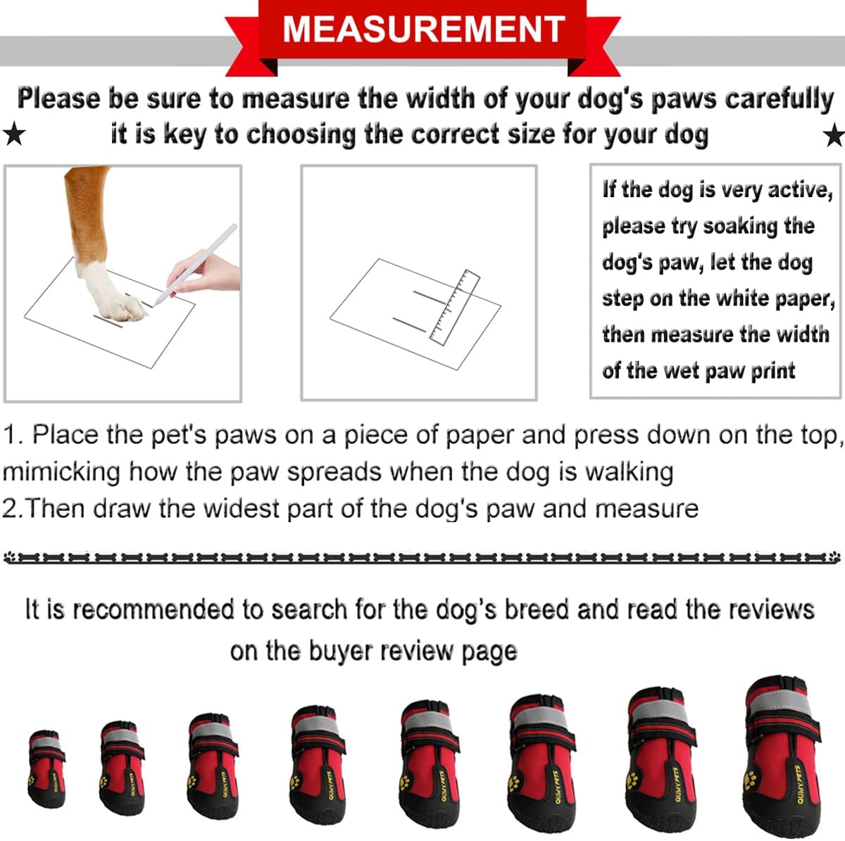 QUMY Dog Shoes for Large Dogs, Medium Dog Boots & Paw Protectors for Winter Snowy Day, Summer Hot Pavement, Water-Resistant in Rainy Weather, Outdoor Walking, Indoor Hardfloors Skid-Resistant Sole