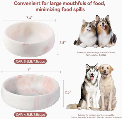Karibiber Marble Dog Bowl, 6lbs Weighted Dog Food Bowl, Non-Slip Large Heavy Water Bowls, Cute Pink Stone Food and Water Dish for Large Dogs, Natural Marble, Easy to Clean, Holds 6 Cups