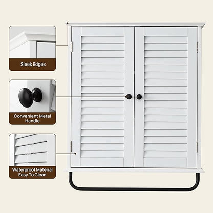 Bathroom Storage Cabinet with Adjustable Wood Shelves & Doors, Made of PDF Wood