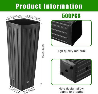 Nuenen 500 Pcs Tall Pot Plastic Deep Plant Nursery Pots Black Seedling Flower Plant Container with Drainage Holes for Indoor Outdoor Gardening (11.8" H X 3.9" W)