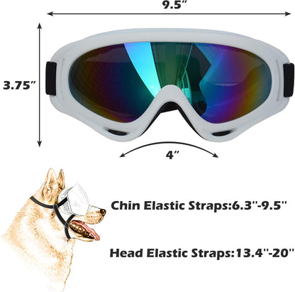 Large Dog Sunglasses With Adjustable Strap UV Protection, Windproof Puppy Eyewear, Suitable for Medium-Large Pets, Eyes Protection, Soft Goggles (White Frame)