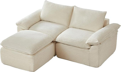 80" Cloud Sectional Couch with L-Shaped Chaise, Corduroy Sectional Sofa with Ottoman, Boneless Couch with Deep Seat in a Box for Living Room, No Assembly Required (White)