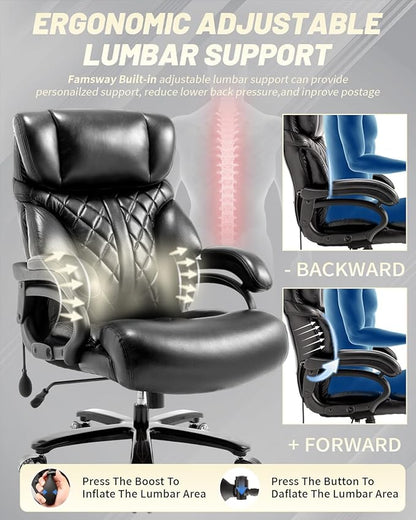 800LBS Big and Tall Office Chair for Heavy People, Extra Wide Seat and Adjustable Lumbar, Heavy Duty Executive Chair with High Back, Large Computer Desk Chair Comfortable for Home Office