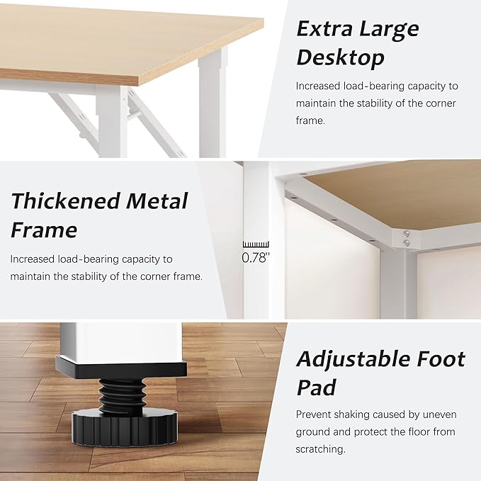 Need Folding Desk for Home Office 39-3/8'' Length Modern Folding Table Computer Desk No Install Needed Pink Oak Color Desktop White Frame, AC5AW(10060)