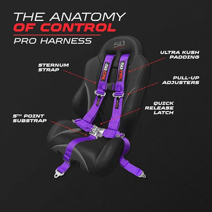 1pc Purple 5 Point Harness for Bucket Seat, Latch Release, 9 Color Options, Racing Harness 5 point, Race Car, UTV, RZR [6008P4]