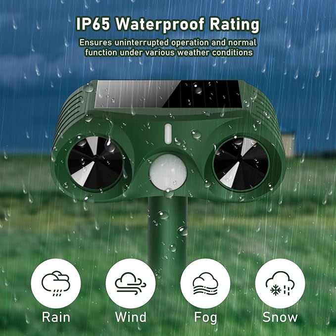 4PCS 2026 Upgraded Ultrasonic Solar Animal Repellent Outdoor,USB-C Charging and Wall-Mounting Capability with Motion Activated,for Deer Cat Squirrel Raccoon Rabbit Dog Garden Yard