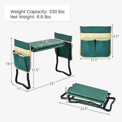 ReunionG Garden Kneeler and Seat, Foldable Garden Stool with Thick Kneeling Pad & Tool Bag, Heavy Duty 2 in 1 Gardening Bench for Seniors, Women, Parents