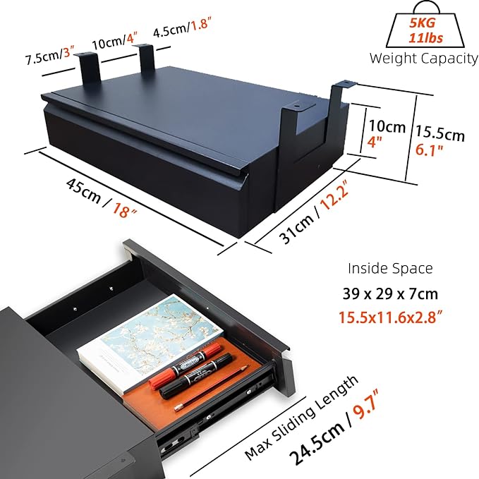 Under Desk Drawer 18", Pull-out Storage Organizer