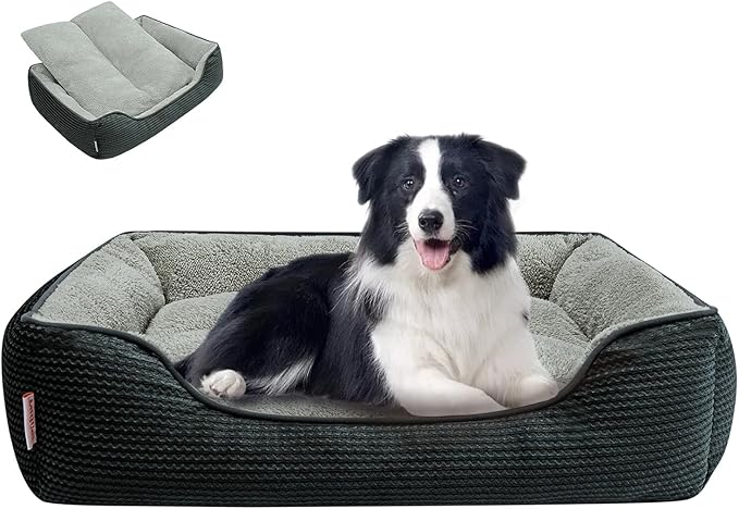 Miguel Dog Bed with Removable Cushion/Pillow for Medium Small Dogs, Washable Pet Bed with Side Easy to Wash Puppy Bed, Large Rectangle Cat Bed for Indoor Cat with Anti-Slip Bottom, Dark Gray 35 Inch