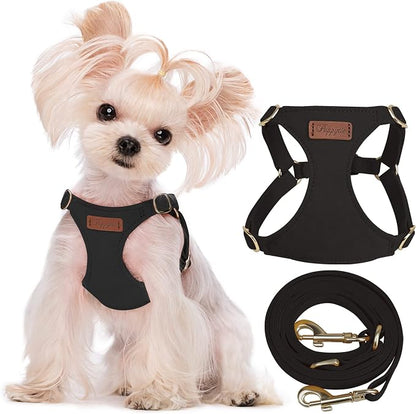Puppytie xs Dog Harness with Multifunction Dog Leash,Soft Adjustable No Choke Escape Proof Pet Harness Vest,Black,XS