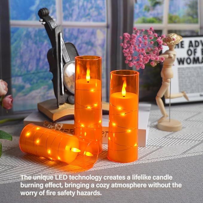 Flameless Candles with Embedded Star String, Battery Operated LED Pillar
