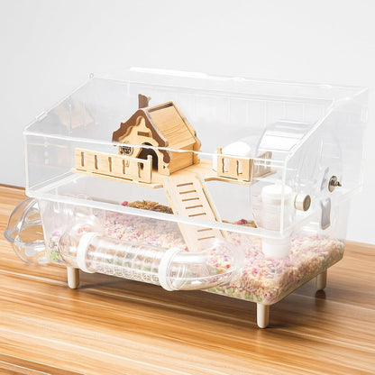 Hamster Cage 8 in 1 with All Accessories, Portable Hamster Cages with Full Transparent Viewing, Excellent Ventilation, Castle Habitat, Dwarf Hamster Cage Suitable for Gerbil, Other Small Animals