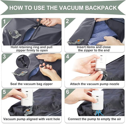 coowoz Vacuum Backpack Travel with Pump,Travel Backpack with Vacuum System For Women Men,Carry On Backpack,Hiking Backpack Waterproof Outdoor Sports Rucksack Casual Daypack,30L(Vacuum pump)White Green