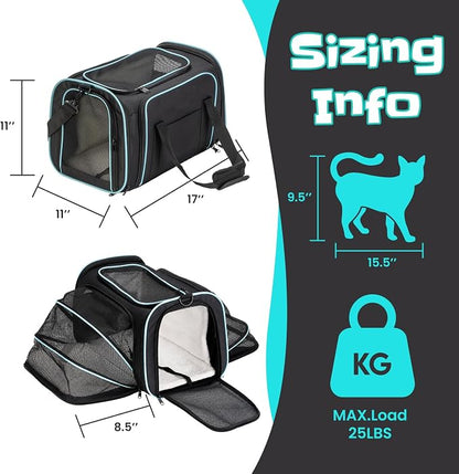 Soft-Sided Expandable Small Dog Carrier, Airline Approved for Traveling | Durable Mesh Large Cat Pet Puppy Flight Carrier for Kittens, Puppies and Rabbits, 17x11x11 Inches