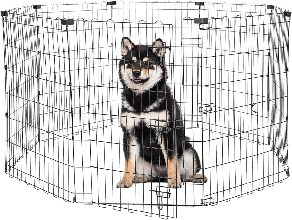 Foldable Dog Playpen 36" Height 8 Panels Metal Exercise Pen with Door - Indoor/Outdoor Dog Play Pen for Small-Medium Dogs, Portable Pet Fence for Yard Garden Camping, Black