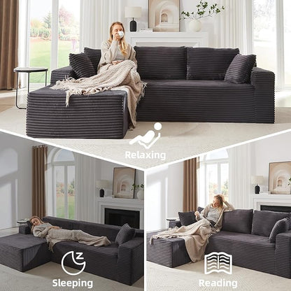 104 Inch Cloud Sectional Couch with L-Shape Chaise,Modern Upholstered Couches with Deep Seat,Corduroy Sponge Compressed Sofa for Living Room,No Assembly Required (Dark Grey)