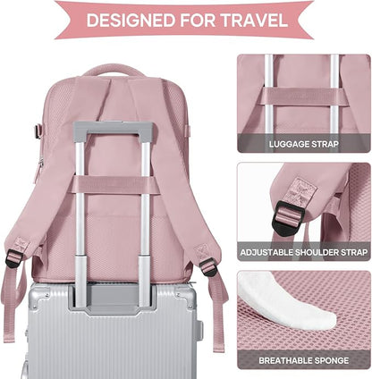 coowoz Large Travel Backpack For Women Men,Carry On Backpack Flight Approved,Hiking Backpack Waterproof Outdoor Rucksack Casual Daypack Fit 15.6 Inch Laptop Shoes Compartment (Pink Purple-L)