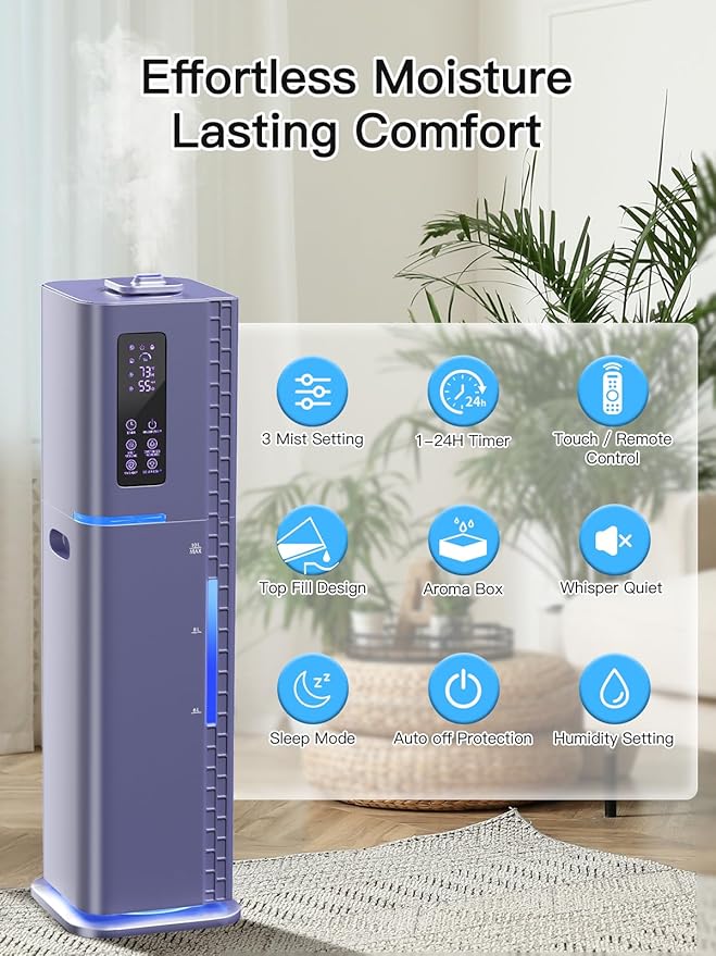 Zeova 10L/2.64Gal Humidifiers for Bedroom, Top Fill Quiet Ultrasonic Cool Mist