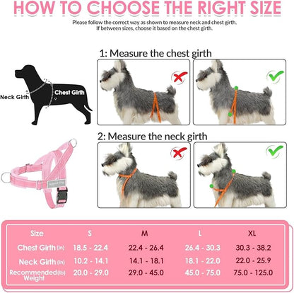 SlowTon No Pull Dog Harness with Front Clip - Heavy Duty, Soft Padded | Neck & Chest Adjustable, Tactical Pet Vest and Leash Set for Large Medium Sized Dogs, for Easy Walk & Training, Pink M