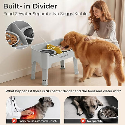 URPOWER Mess Proof Elevated Dog Bowls 4 Height Adjustable Raised Stand | No Spill Water Bowl, Slow Feeder Dog Bowls, Non-Slip Food and Water Bowl Set for Small, Medium & Large Dogs