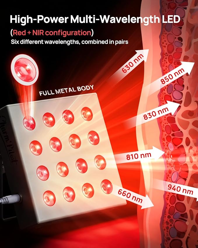 Red Light Therapy for Body Panel, 16‑LED 6 Wavelengths Near‑Infrared Light
