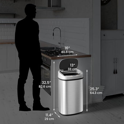 iTouchless 50 Liter / 13 Gallon Stainless Steel Kitchen Trash Can