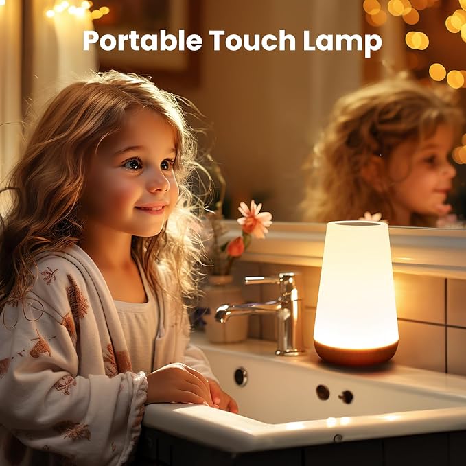 THAUSDAS Night Light, Dimmable Touch Lamp for Bedroom, Portable Table Bedside Lamp, 5 Brightness 13 RGB Colors, Night Lights for Baby Nursery Bathroom