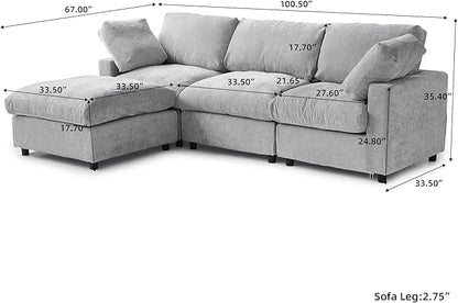 JACH L Shape Sectional Couches for Living Room, Deep Seat Convertible Modular Sofa, Cloud Sectional Couch, Sofa Covers Washable, Minimalist Modern Couch for Living Room, Apartment, Light Grey