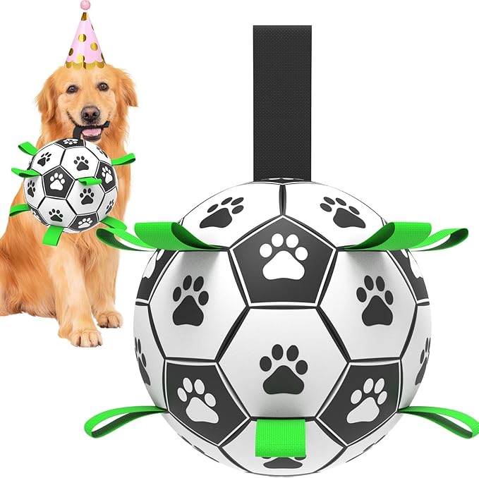 Dog Soccer Ball Toys with Straps, 6'' Interactive Toys for Tug of War, Puppy Birthday Gifts, Dogs Tug Toy, Water Toy, World Cup Durable Balls for Small Medium Dogs(6 Inch - Medium)