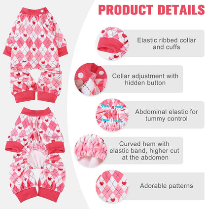 BEAUTYZOO Dog Pajamas Small Sized Dog, Summer Doggie Pajamas for Boy Girl, Soft Strechy Cotton Puppy Pjs Jammies Onesies for Men Women, Pet Jumpsuit Body Suit Cat Apparel Clothes, Pink Heart S