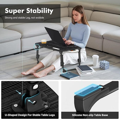 Lap Desk for Bed Adjustable Height, Foldable Bed Table with Storage Drawer, Tablet Slot & Cup Holder, Portable Laptop Stand for Bed & Sofa, Bed Desk for Adults & Kids, Black