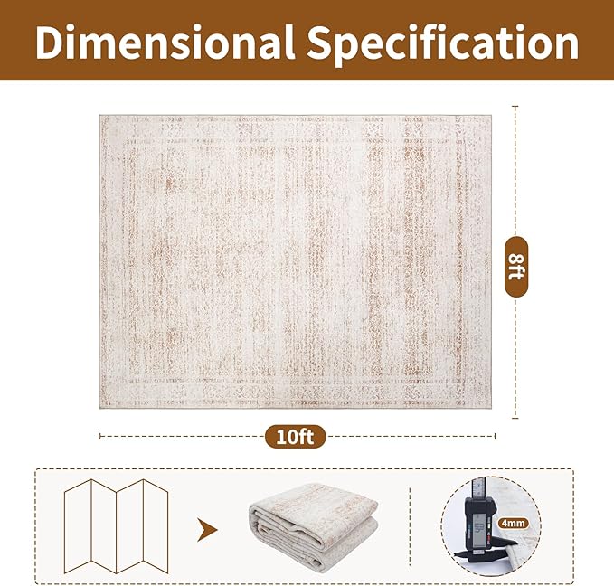 8x10 Washable Area Rugs for Living Room,Bedroom,Dining Room- Modern Abstract Large Area Rugs with Non Slip Rubber Backing,Soft Low Pile Neutral Light Pink Carpet for Nursery Dorm Kids Playroom