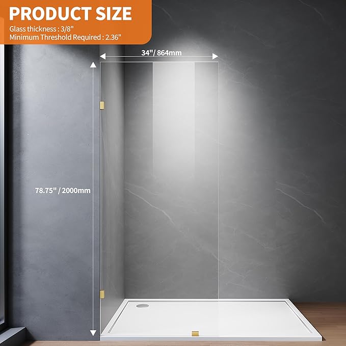 Shower Glass Panel, Frameless Walk in Shower Door