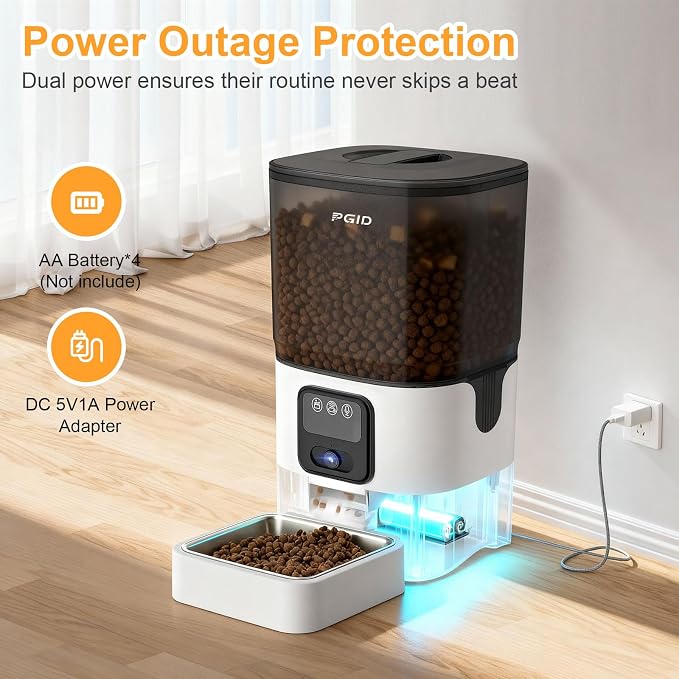 Automatic Cat Feeder with Camera, 1080P HD Video with Night Vision, 2.4G WiFi Pet Feeder for Cat & Small Dog, 2-Way Audio & Meal Call Pet Food Dispenser, Motion Capturing Auto Dog Feeder 6L