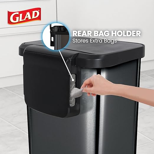 Glad Stainless Steel Step Trash Can, Large Metal Kitchen Garbage Bin