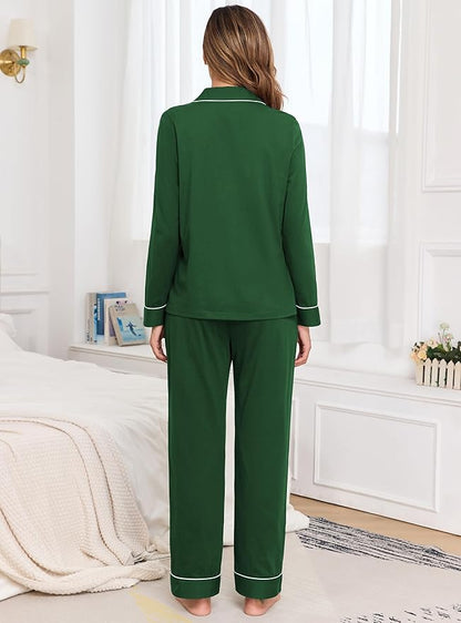 Veseacky 100% Cotton Pajamas for Women Set Long Sleeve Button Down Sleepwear Soft Pjs Lounge Sets with Pockets XS-XXL