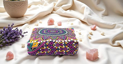 CRAFT KALA Large Hippie Mandala Meditation Floor Ottoman Pillow Cushion Pouf Cover Square Poufs Bohemian Circle Floor Cushion Case Outdoor Fireplace Yoga Living Room Decor Cover New Pink, 16" Square