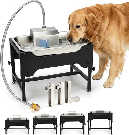BWOGUE 3 Gal Automatic Dog Water Dispenser, Elevated Outdoor Bowl for Dogs | Automatic Water Dispenser for Dogs, Stainless Steel Pet Waterer, 9/11/13/15 in Stand, Float Valve, Big Dogs Pets Livestock