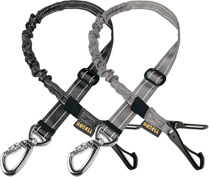 AUBELL Dog Seat Belt for Car,2 Pack Set 3-in-1 Adjustable Reflective Bungee Heavy Duty Dog Car Harness Tether with Clip Hook Latch & Buckle,Swivel Zinc Alloy Carabiner,Black+Grey