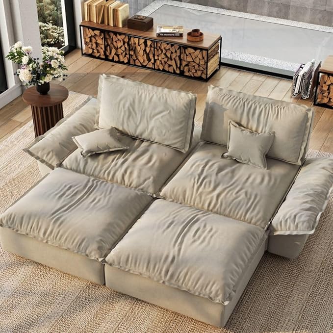 POVISON Oversized Modular Sectional Sailboat Sofa for Living Room with Adjustable Backrest Modern Sectional Couches Loveseat Large Deep Sofa 2 Seats with 2 Ottomans Comfy Cloud Couch for House Office
