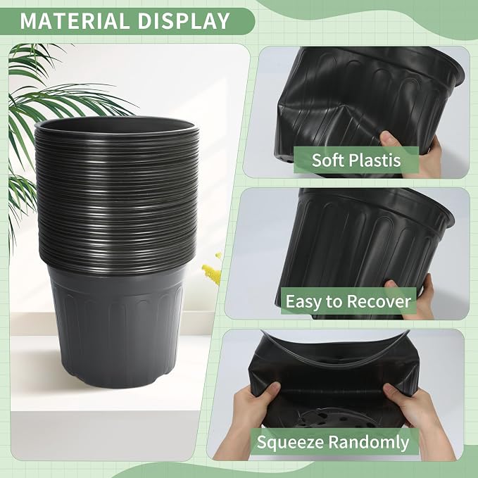 40 Pack 3 Gallon Nursery Plant Pots,10 Inch Plastic Garden Flower Seedling Planter Pot with Drainage Holes for Outdoor Indoor Plants,Gardening Gifts