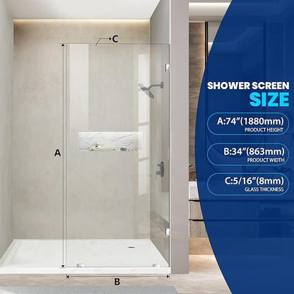 Bathroom Shower Glass Door 34 * 74"